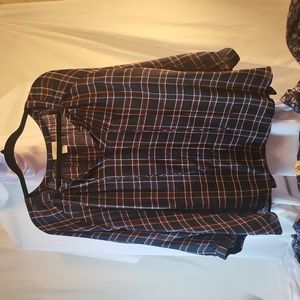 XL Loft blue brown plaid woven long sleeves tunic #0077